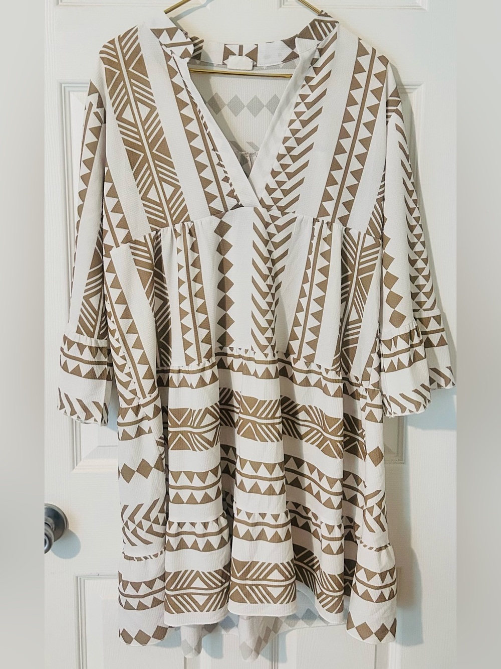 Silk & Salt, Khaki, Geometric Print, Sundress